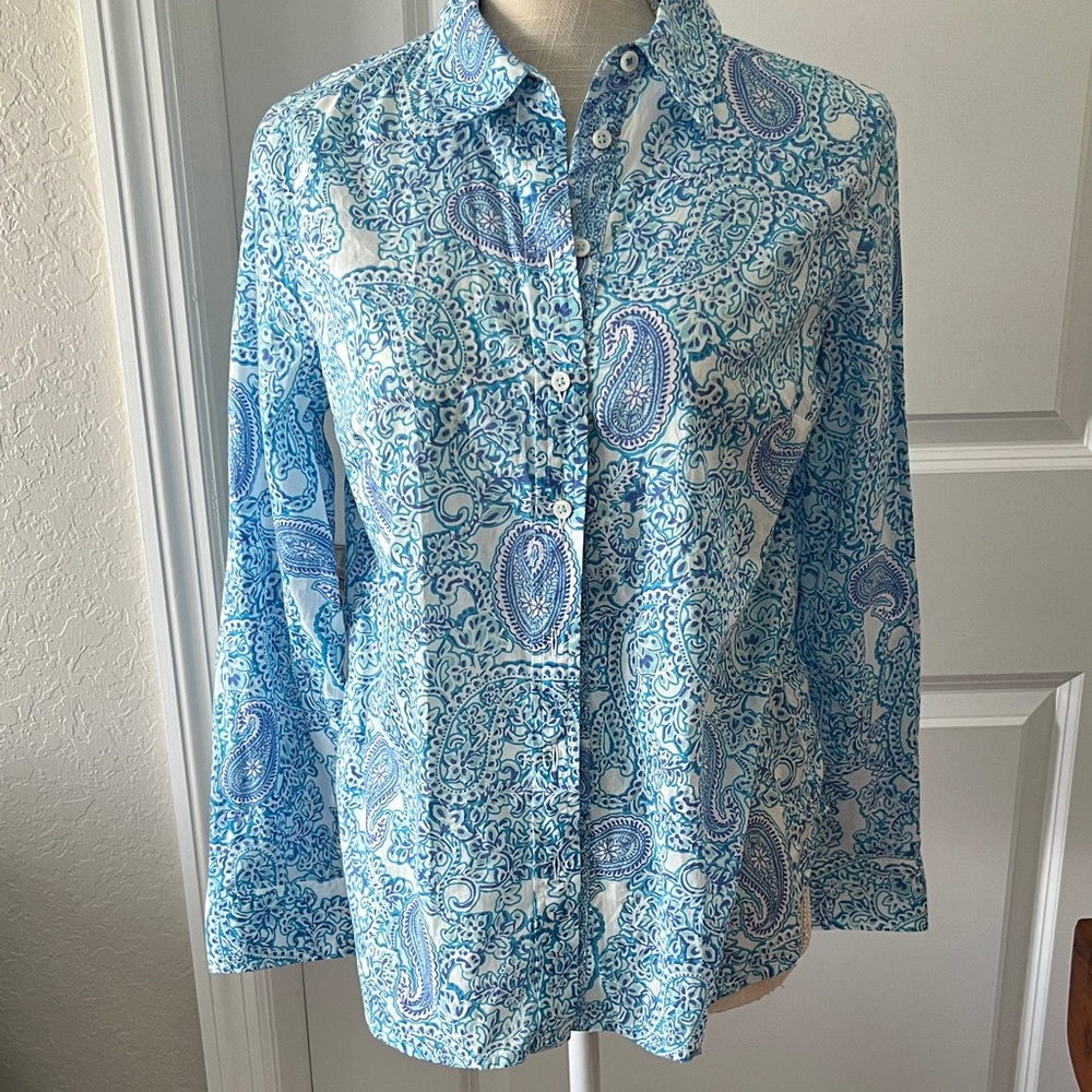 Talbots Cotton Paisley Button up Blouse NWOT SZMP